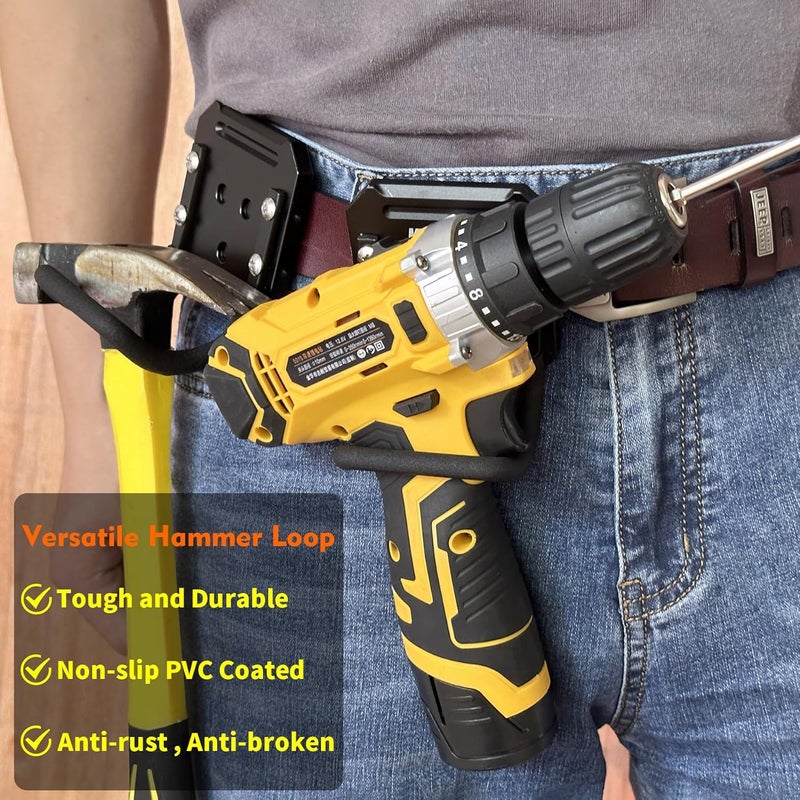 MUTUACTOR Hammer Holder Belt Clip,Non-Slip Tough Tool Clip Drill Holder for Tool Belt,Quickly Access Tool Belt Clip Hammer Holster for Power Drill Drivers Heavy Duty Hatchet Hammers Mallets (1 Set) - Image 4